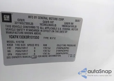 2008 GMC Yukon Slt z USA, uszkodzony, nr VIN 1GKFK130X8R101550
